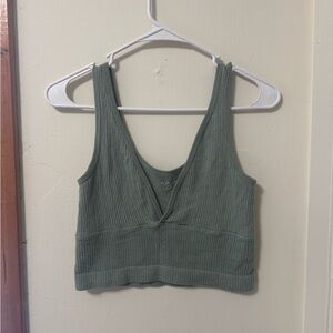Urban Outfitters Sage Green Ribbed V-Neck Crop Tank